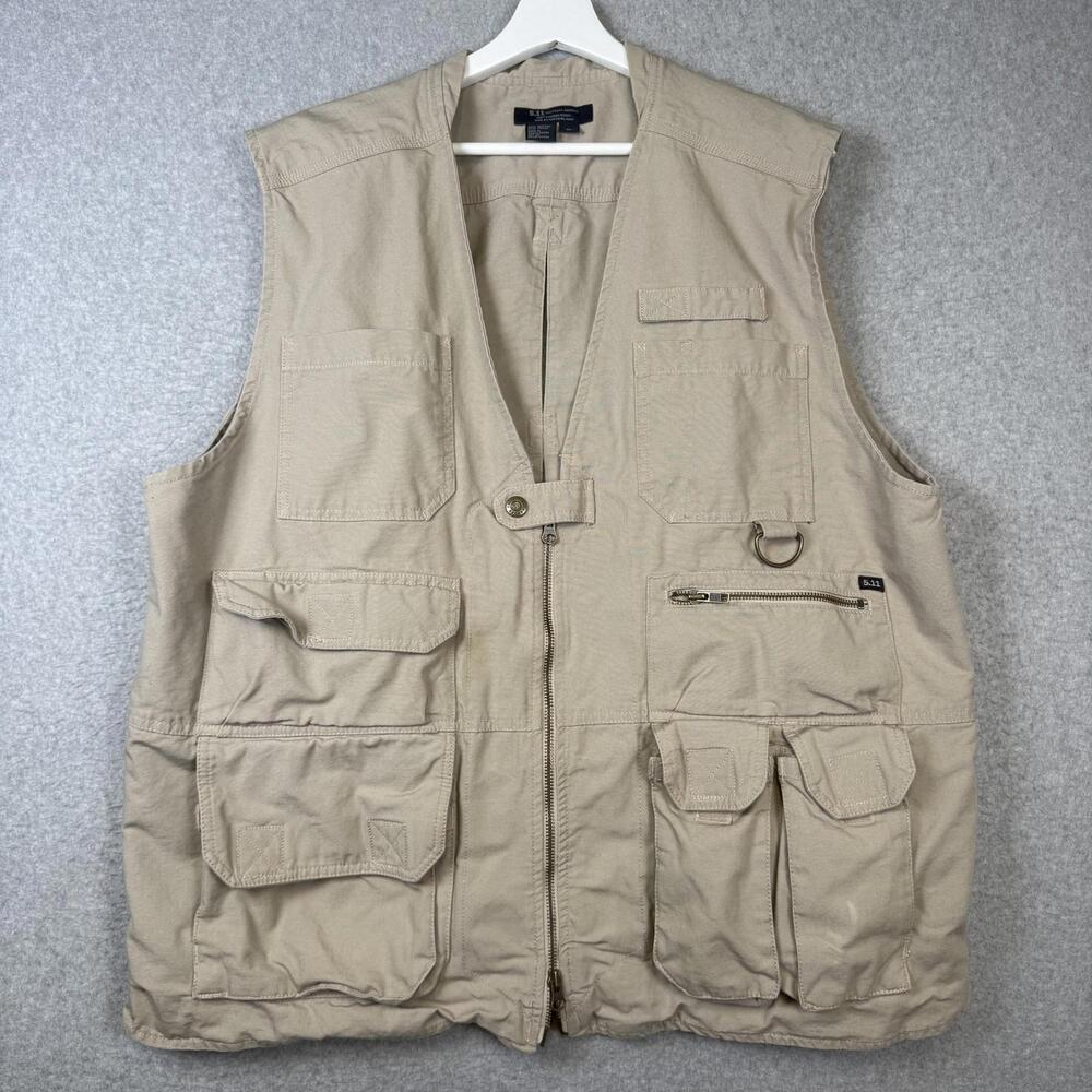 5.11 Tactical Series Tan Utility Vest Jacket Hiking Outdoors Multi Pocket Men XL